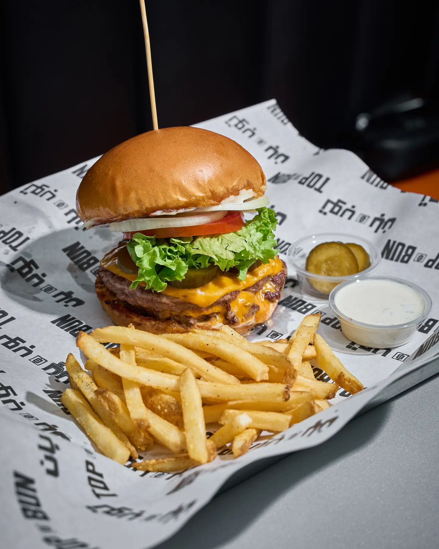 Top Bun double cheeseburger with fries